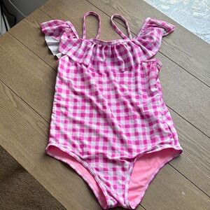 Kensie Girl Pink Checkered Ruffle Swimsuit